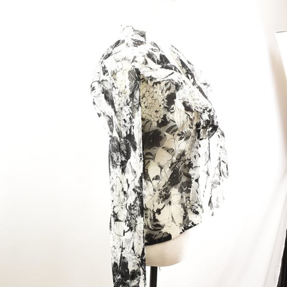 CACHE Sheer Blouse Black & White Floral Print - Picture 11 of 16
